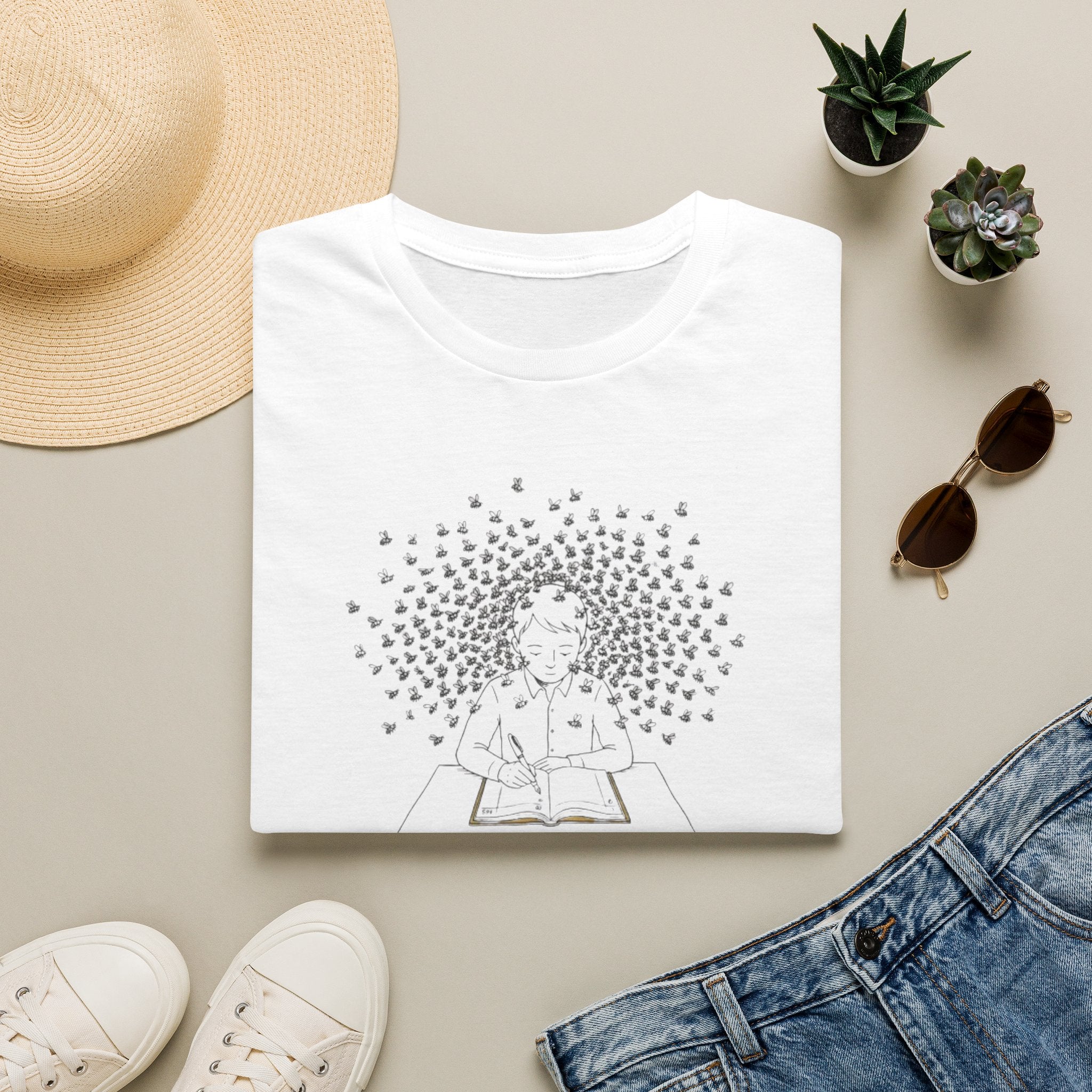 Mindful Reader Illustration Tee (Girl Reading with Butterflies)