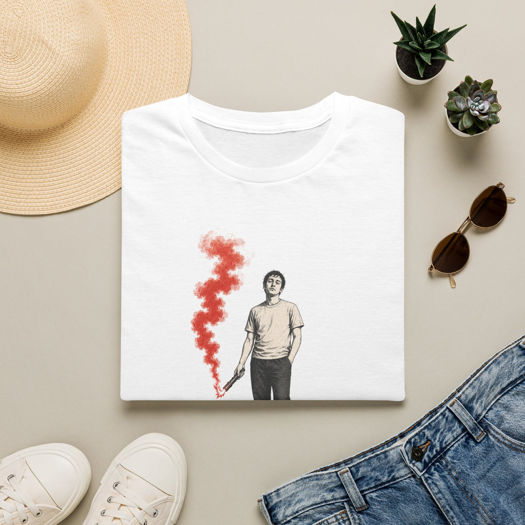 T-Shirt — I Need Help Graphic Tee with Red Smoke Illustration