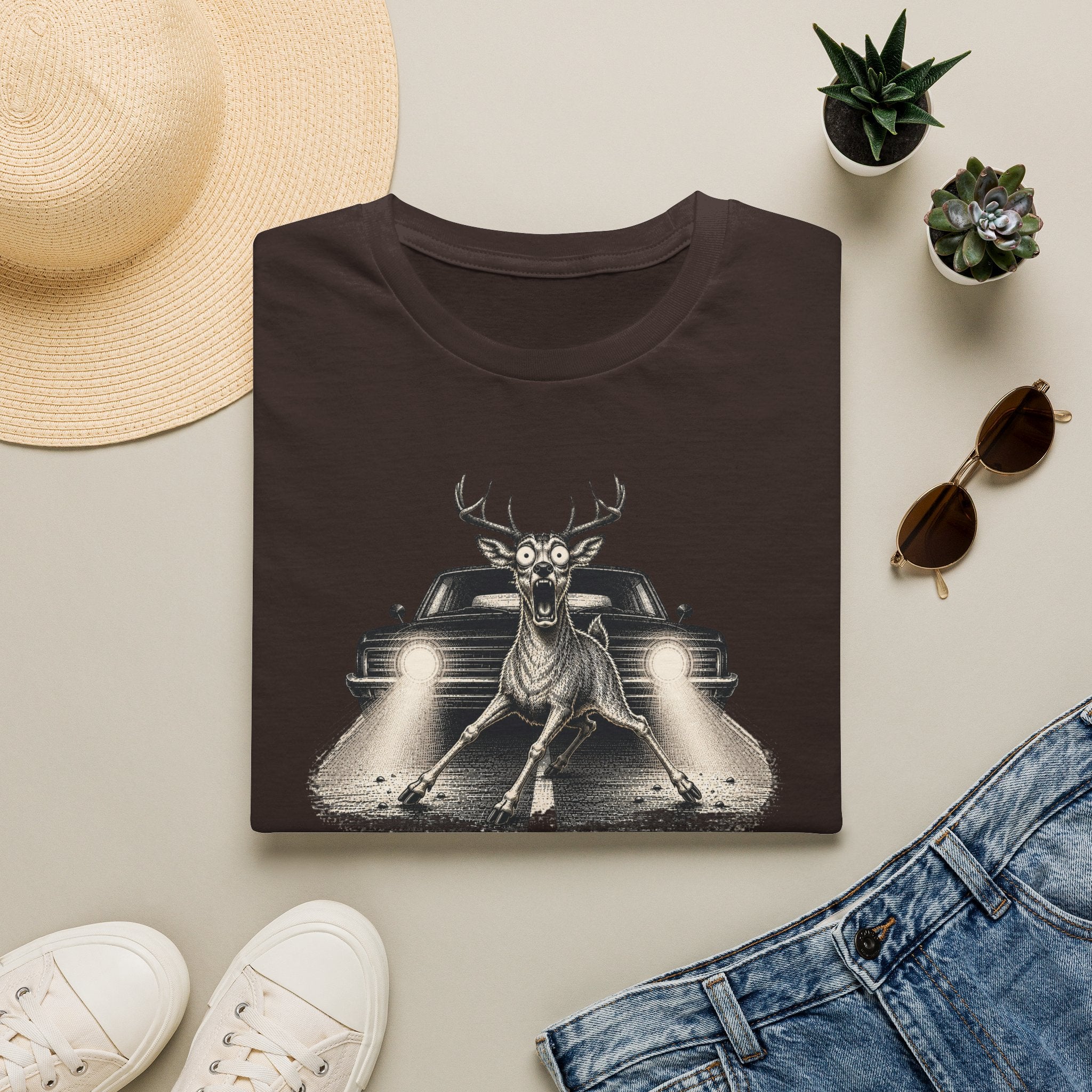 Adaptive Deer T‑Shirt — Vintage Stag Headlights Graphic Tee