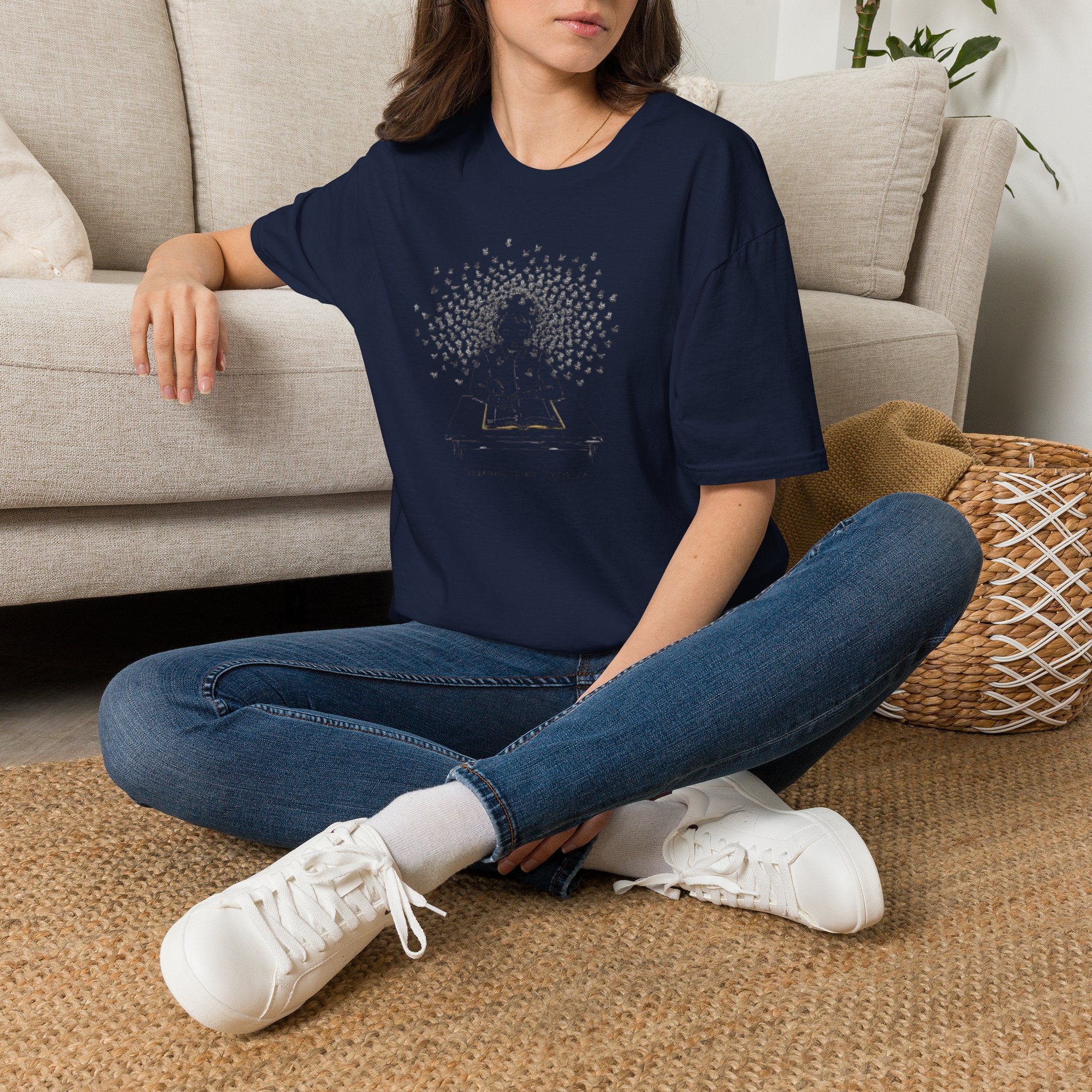 Mindful Reader Illustration Tee (Girl Reading with Butterflies)
