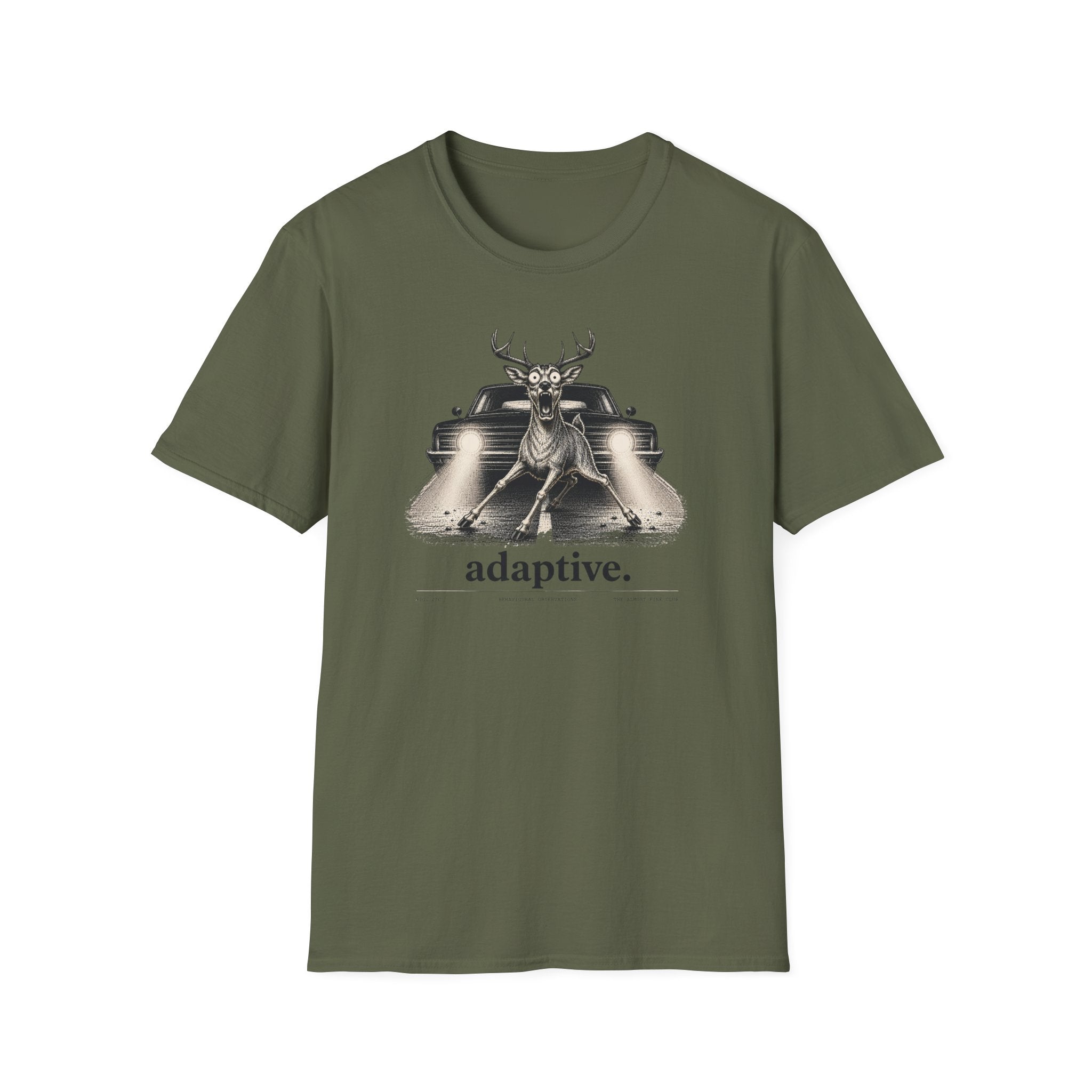 Adaptive Deer T‑Shirt — Vintage Stag Headlights Graphic Tee
