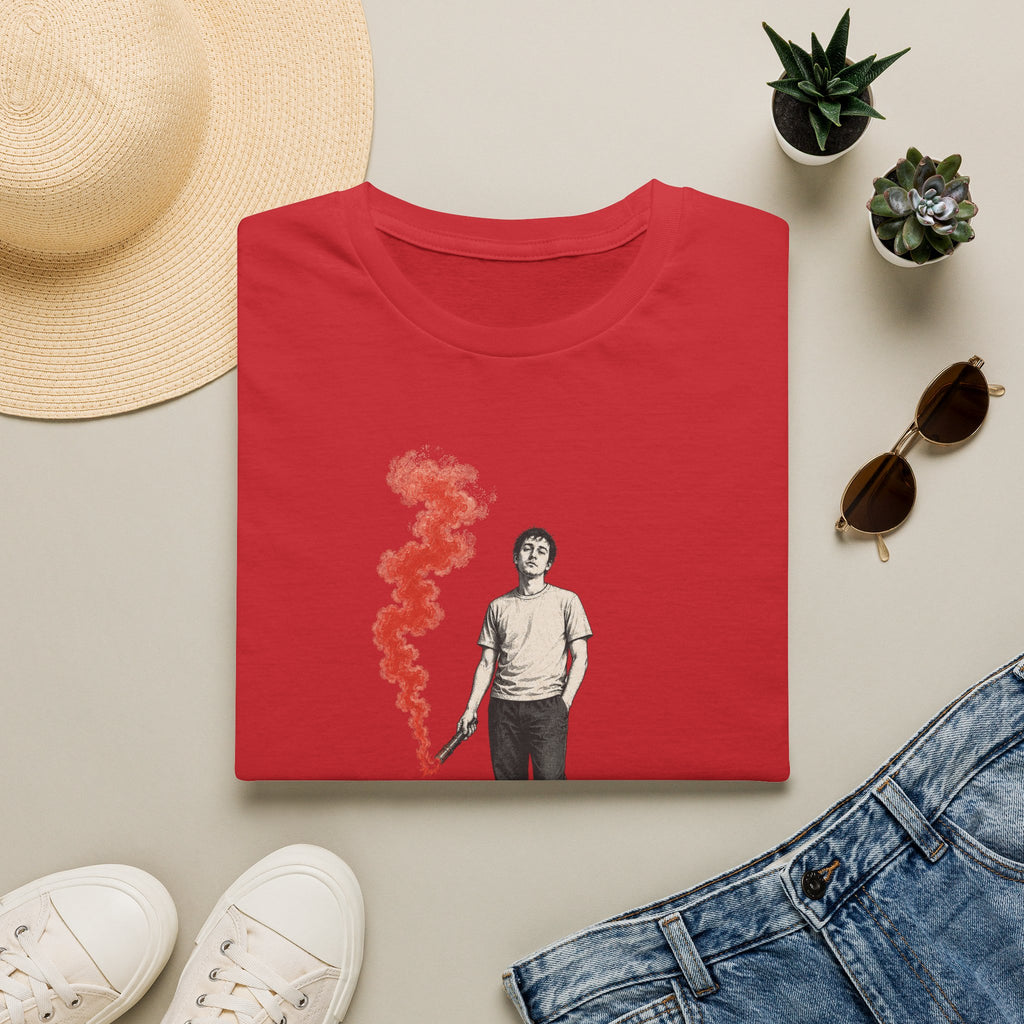 T-Shirt — I Need Help Graphic Tee with Red Smoke Illustration
