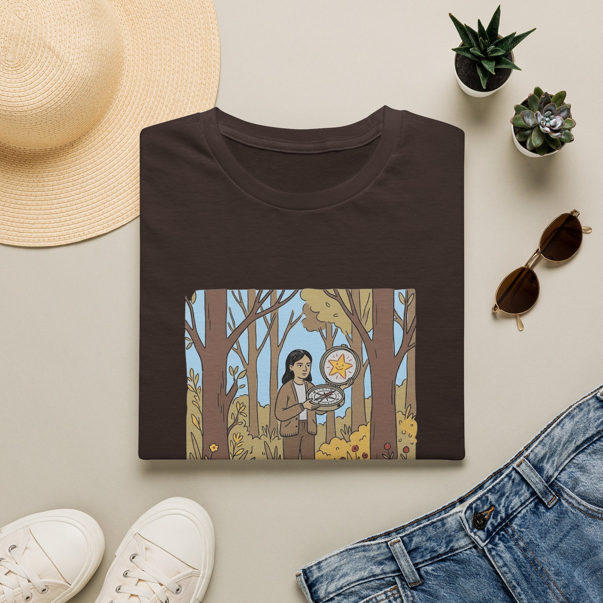 Sheriff Badge Forest Tee — Retro Ranger Woman Holding Star Badge