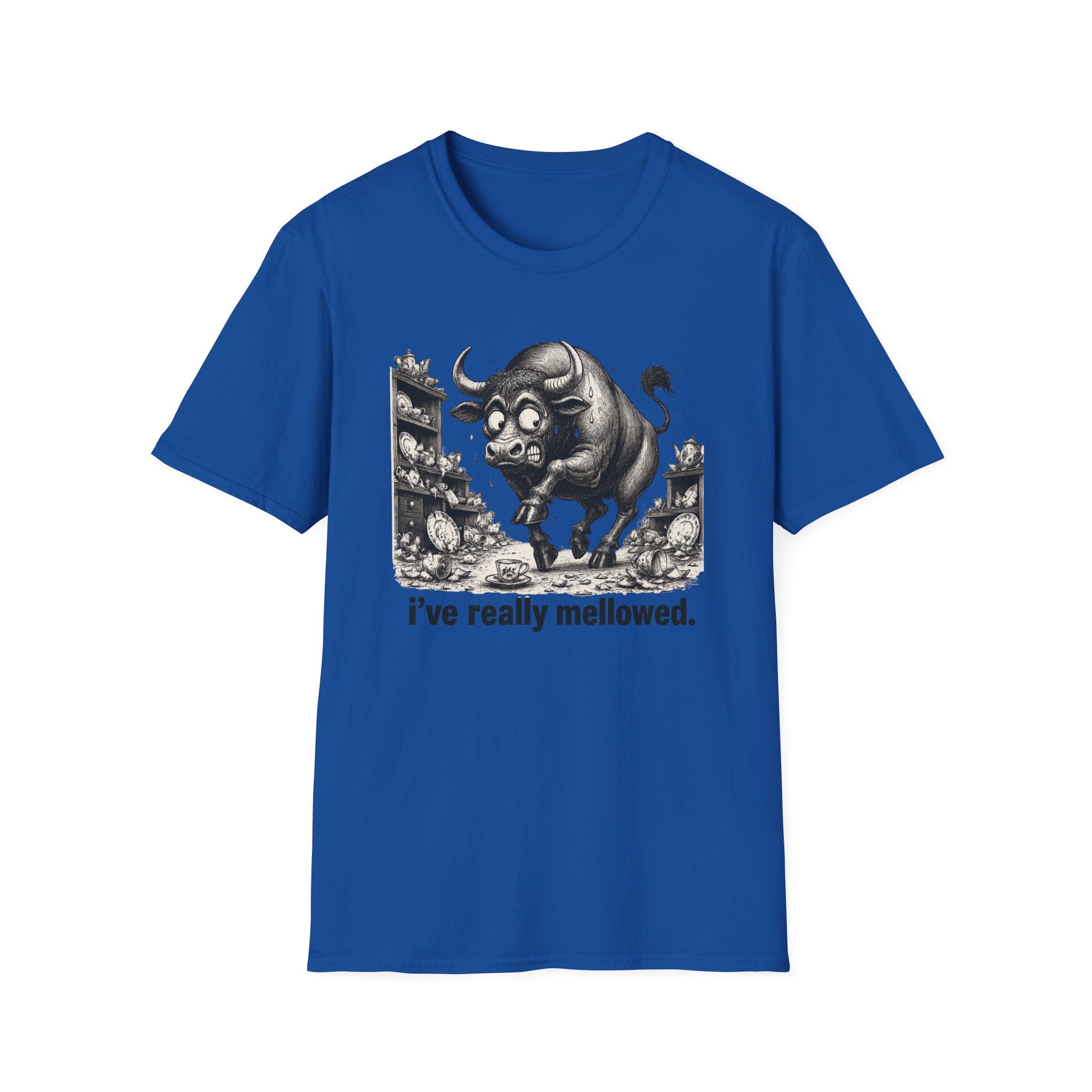 Bull Mushroom Graphic Tee — "I've Really Mellowed." Funny Surreal Illustration T-Shirt