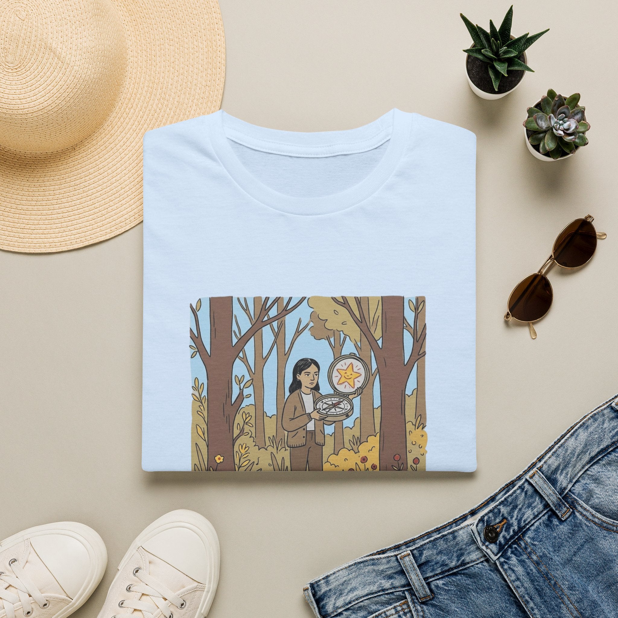 Sheriff Badge Forest Tee — Retro Ranger Woman Holding Star Badge