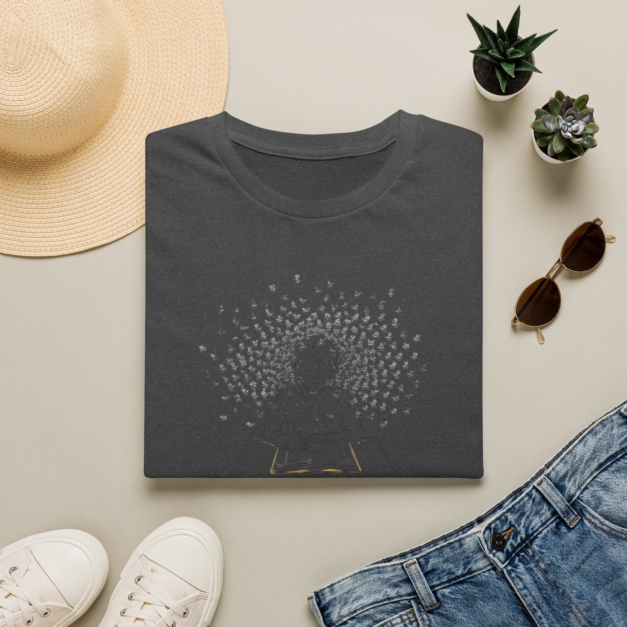 Mindful Reader Illustration Tee (Girl Reading with Butterflies)