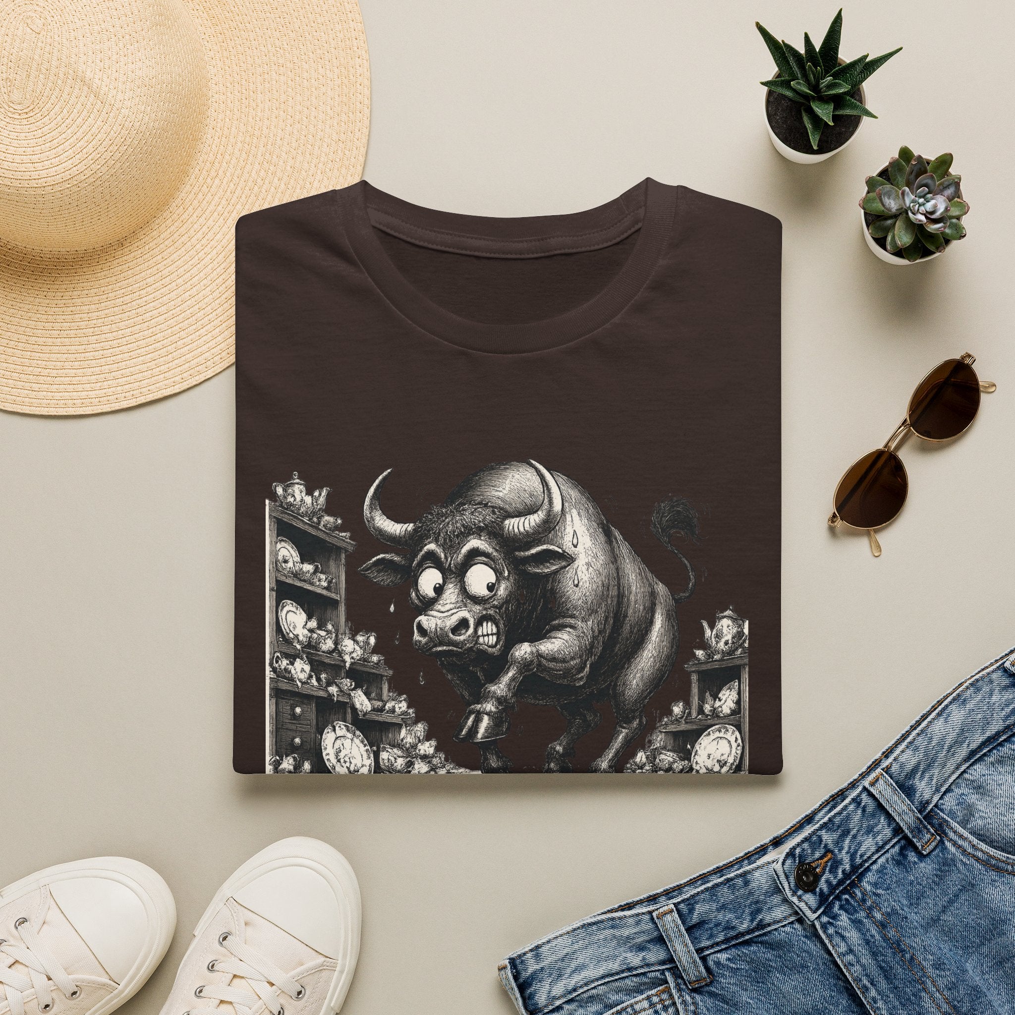 Bull Mushroom Graphic Tee — "I've Really Mellowed." Funny Surreal Illustration T-Shirt