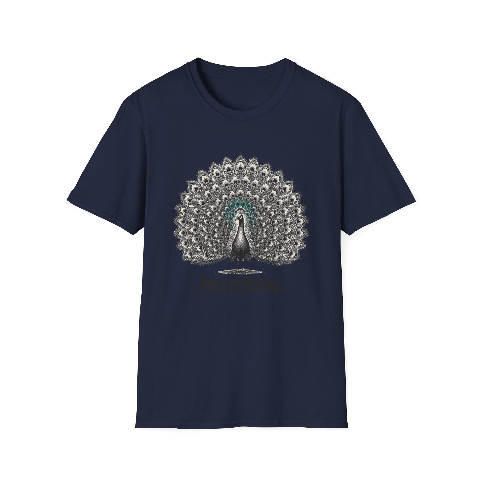 Peacock 'Humble' T-Shirt — Elegant Feather Mandala Graphic Tee