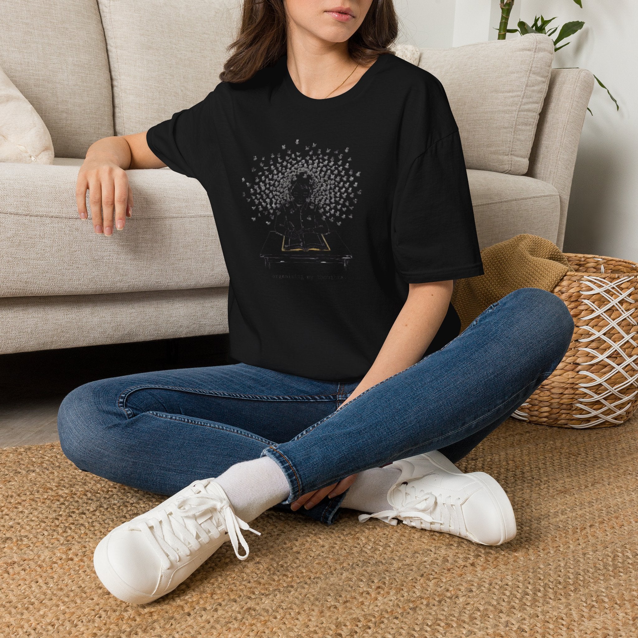 Mindful Reader Illustration Tee (Girl Reading with Butterflies)