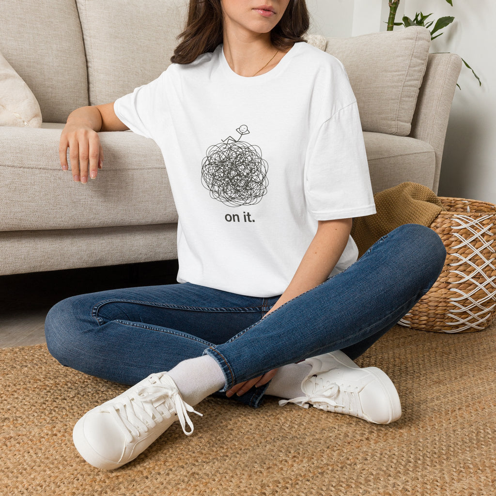 Minimal 'On It' Scribble Illustration Tee (Relaxed, Relatable Humor)