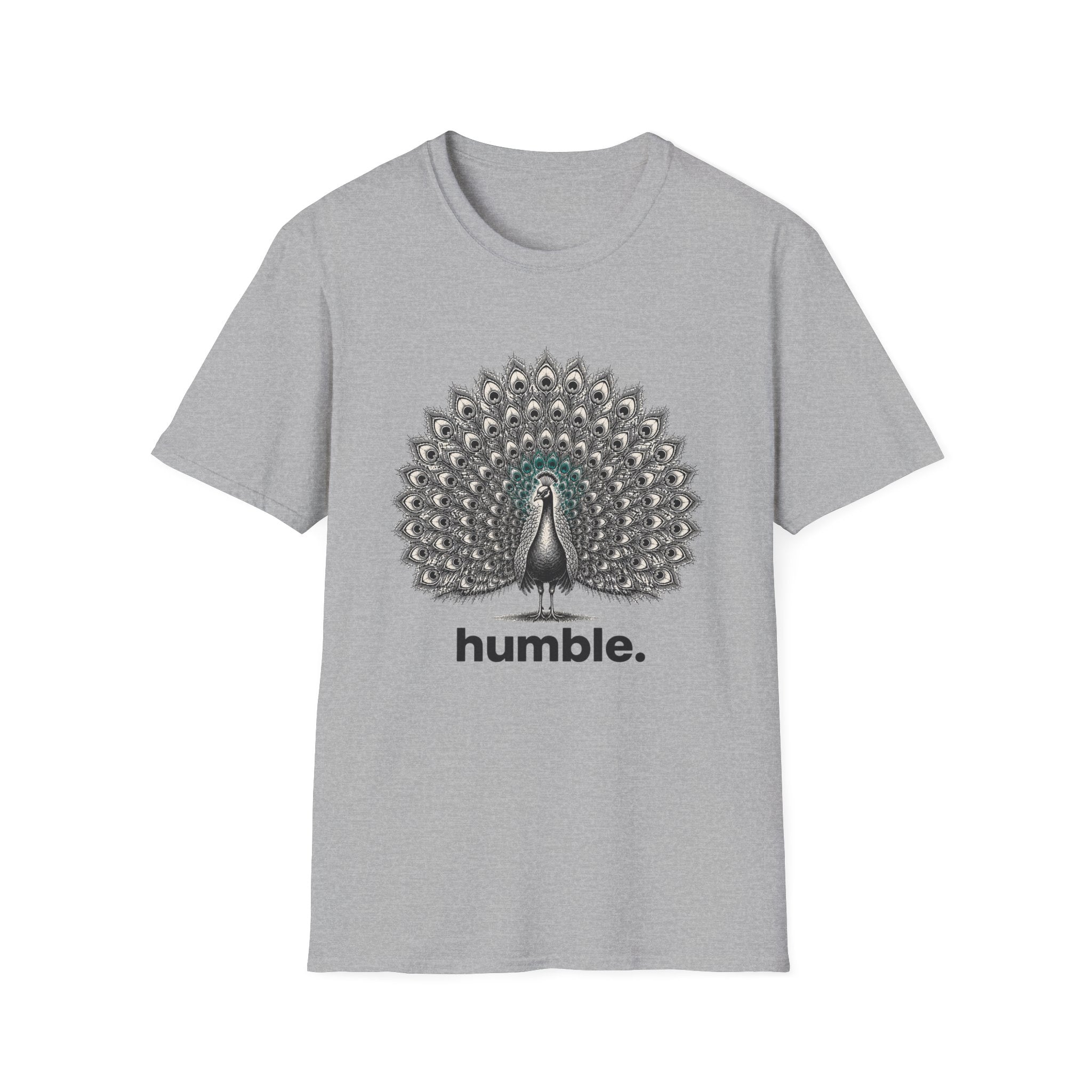Peacock 'Humble' T-Shirt — Elegant Feather Mandala Graphic Tee