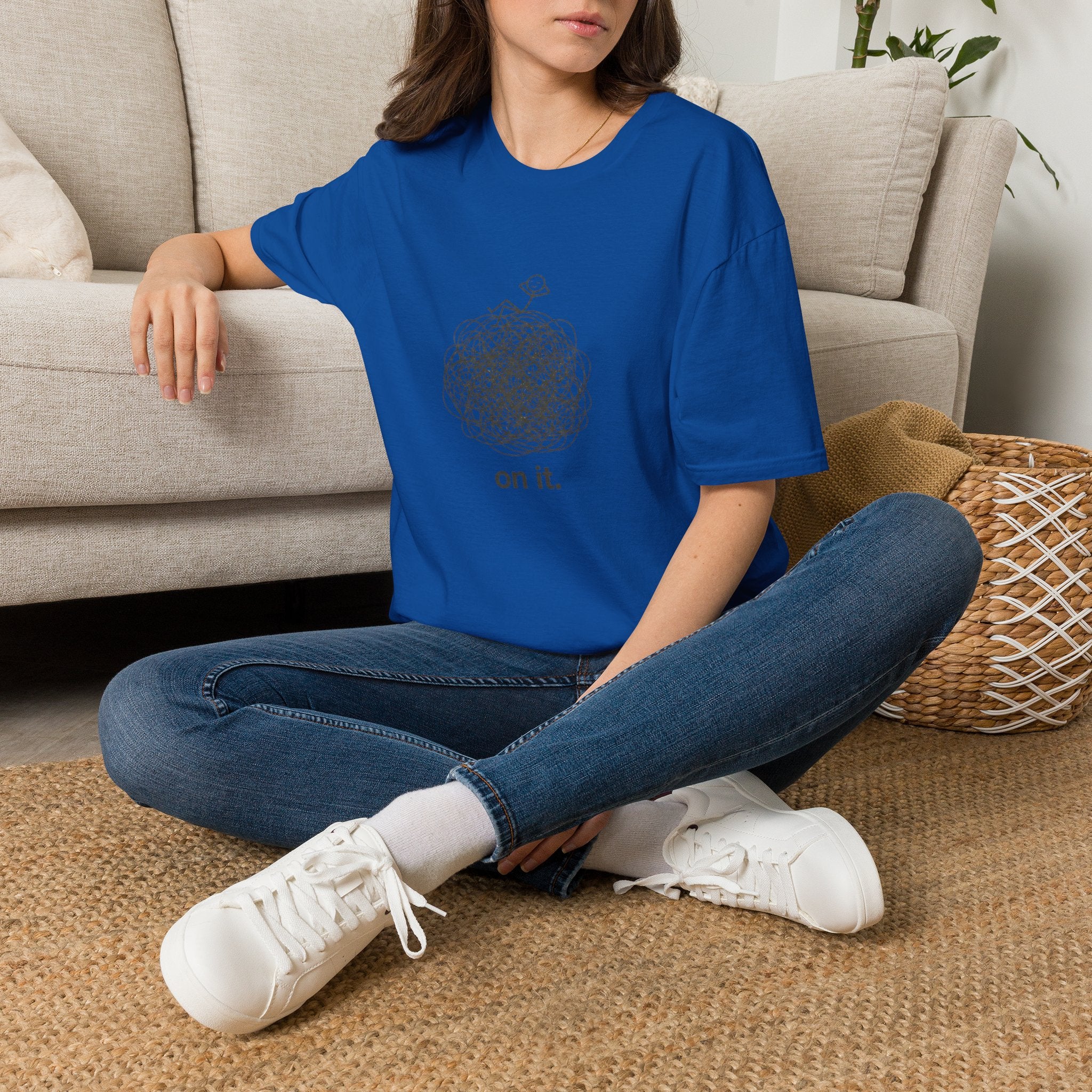 Minimal 'On It' Scribble Illustration Tee (Relaxed, Relatable Humor)