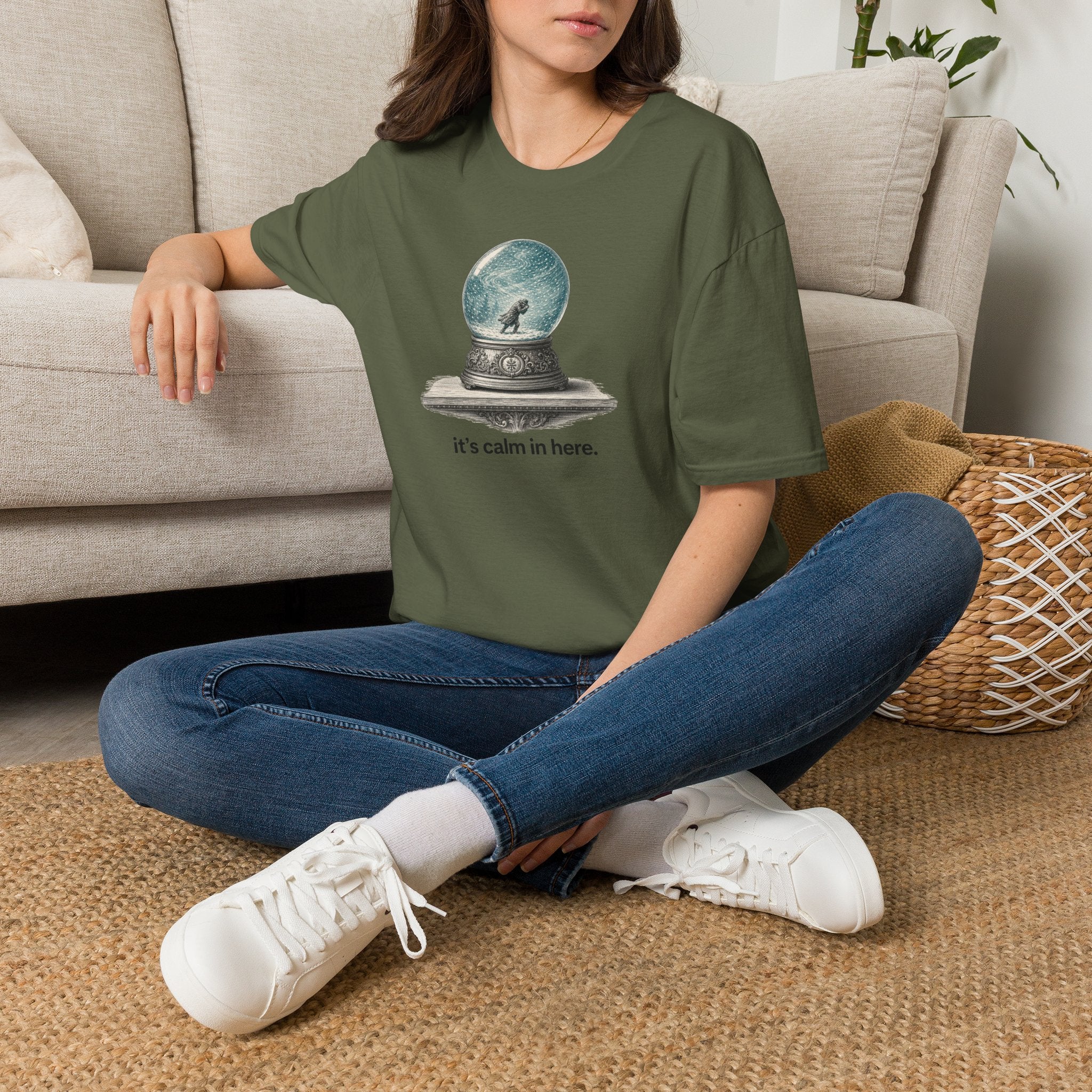 Snow Globe T‑Shirt — “It’s calm in here.” Cozy Winter Graphic Tee