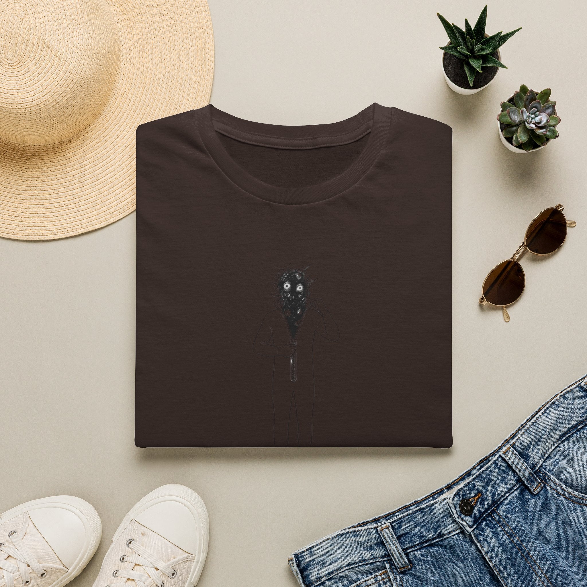 T-Shirt — Minimalist Surreal Figure with Starburst Head Illustration