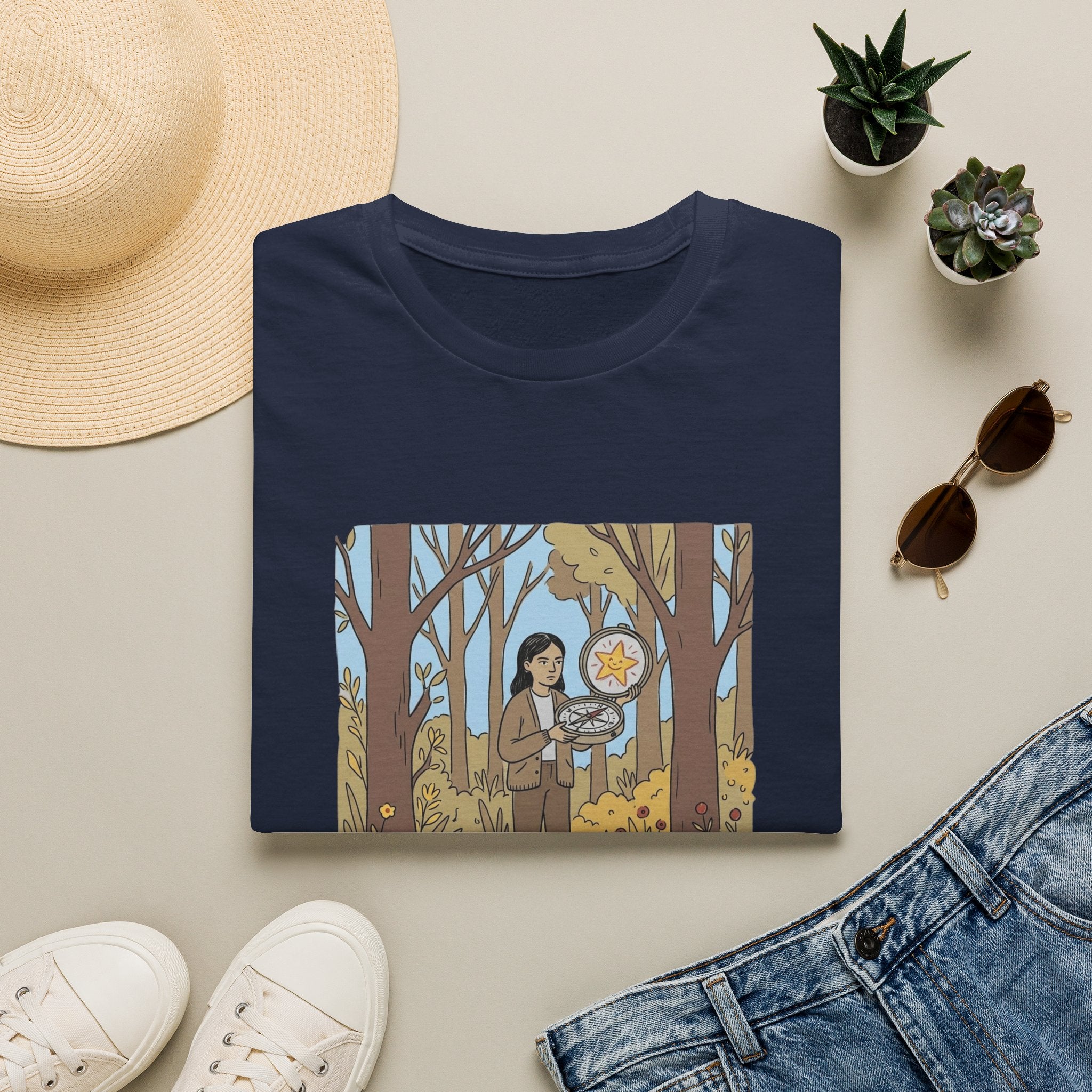Sheriff Badge Forest Tee — Retro Ranger Woman Holding Star Badge