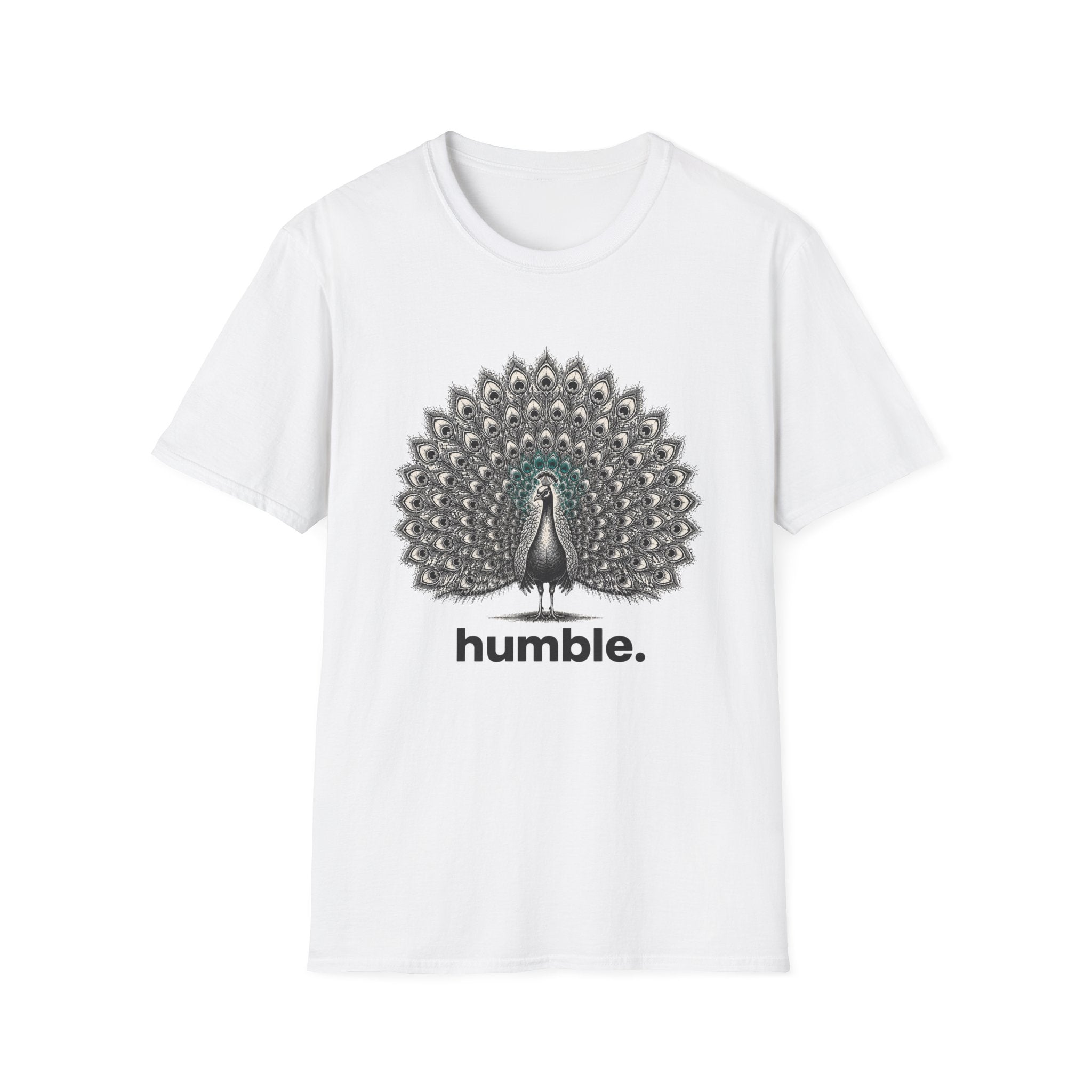 Peacock 'Humble' T-Shirt — Elegant Feather Mandala Graphic Tee