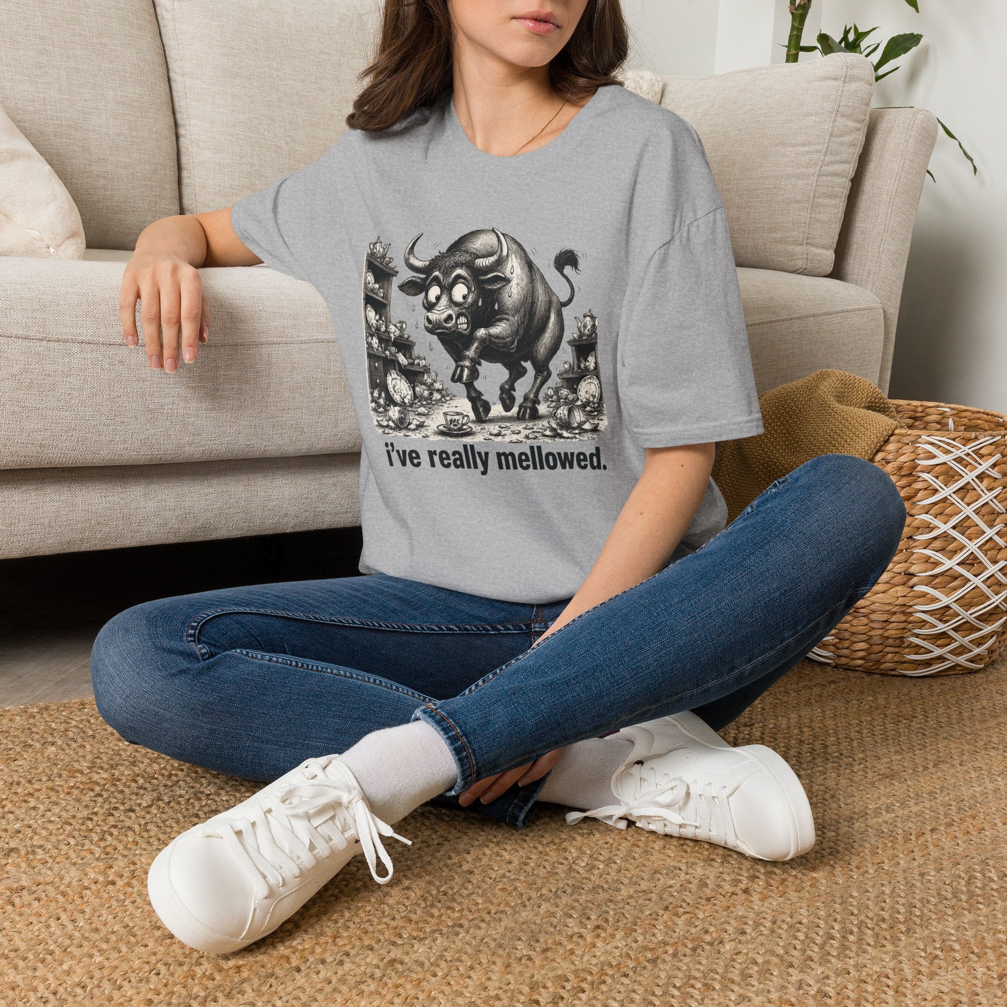 Bull Mushroom Graphic Tee — "I've Really Mellowed." Funny Surreal Illustration T-Shirt