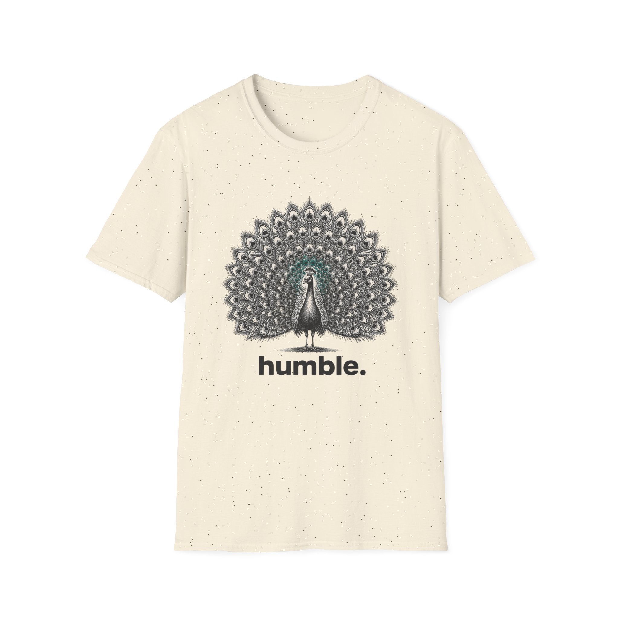Peacock 'Humble' T-Shirt — Elegant Feather Mandala Graphic Tee
