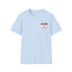T-Shirt — 'Hello My Name Is FINE' Minimal Pocket Sticker Graphic