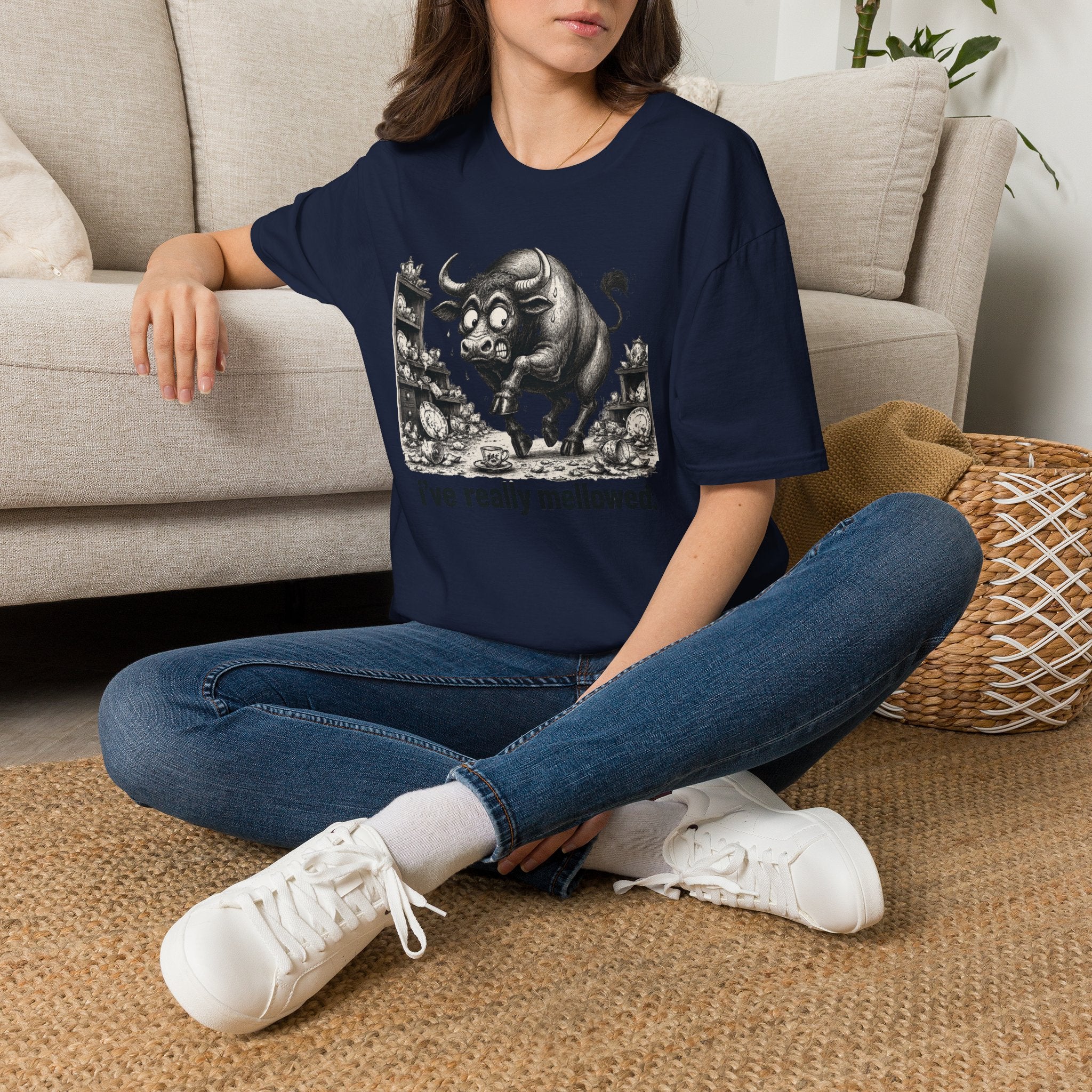 Bull Mushroom Graphic Tee — "I've Really Mellowed." Funny Surreal Illustration T-Shirt