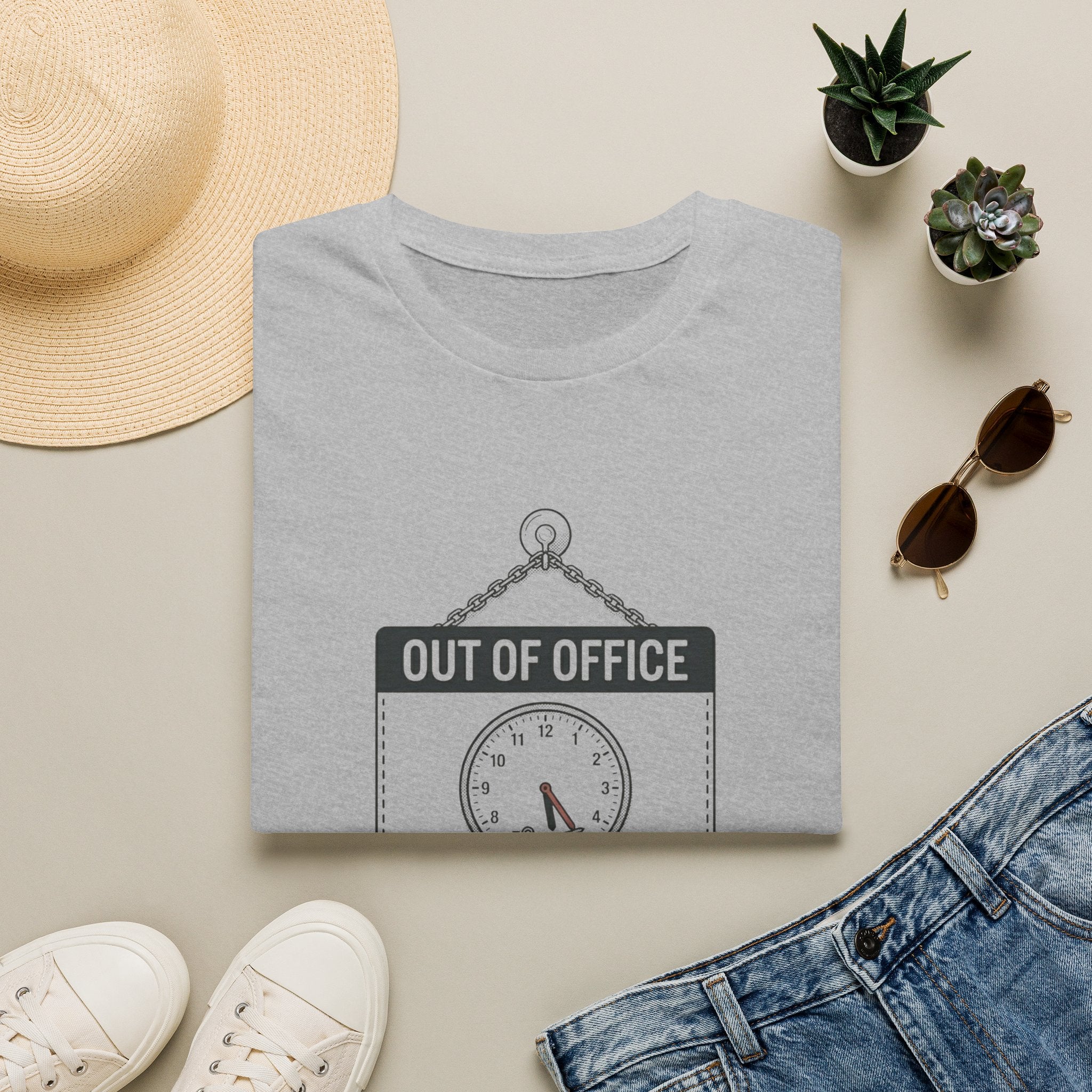 Out of Office T-Shirt — Funny Vacation Tee with Clock Graphic (Back Never)