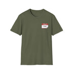 T-Shirt — 'Hello My Name Is FINE' Minimal Pocket Sticker Graphic