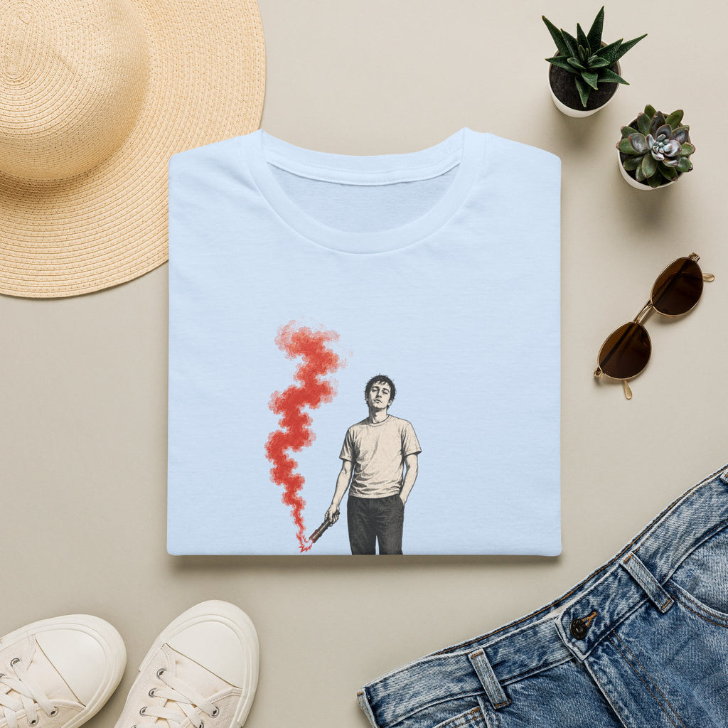 T-Shirt — I Need Help Graphic Tee with Red Smoke Illustration
