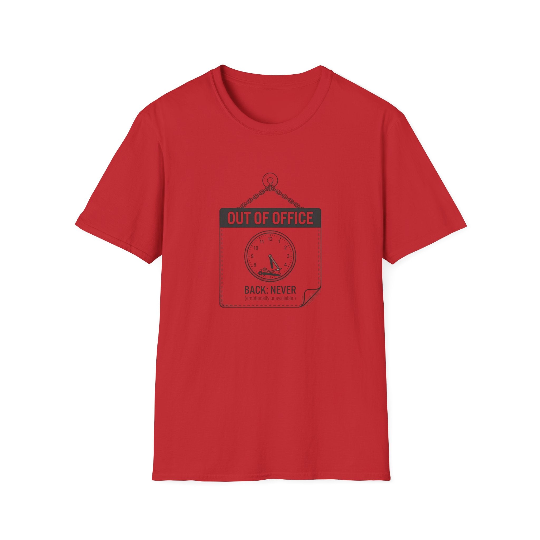 Out of Office T-Shirt — Funny Vacation Tee with Clock Graphic (Back Never)