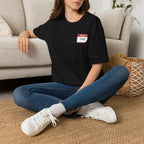 T-Shirt — 'Hello My Name Is FINE' Minimal Pocket Sticker Graphic
