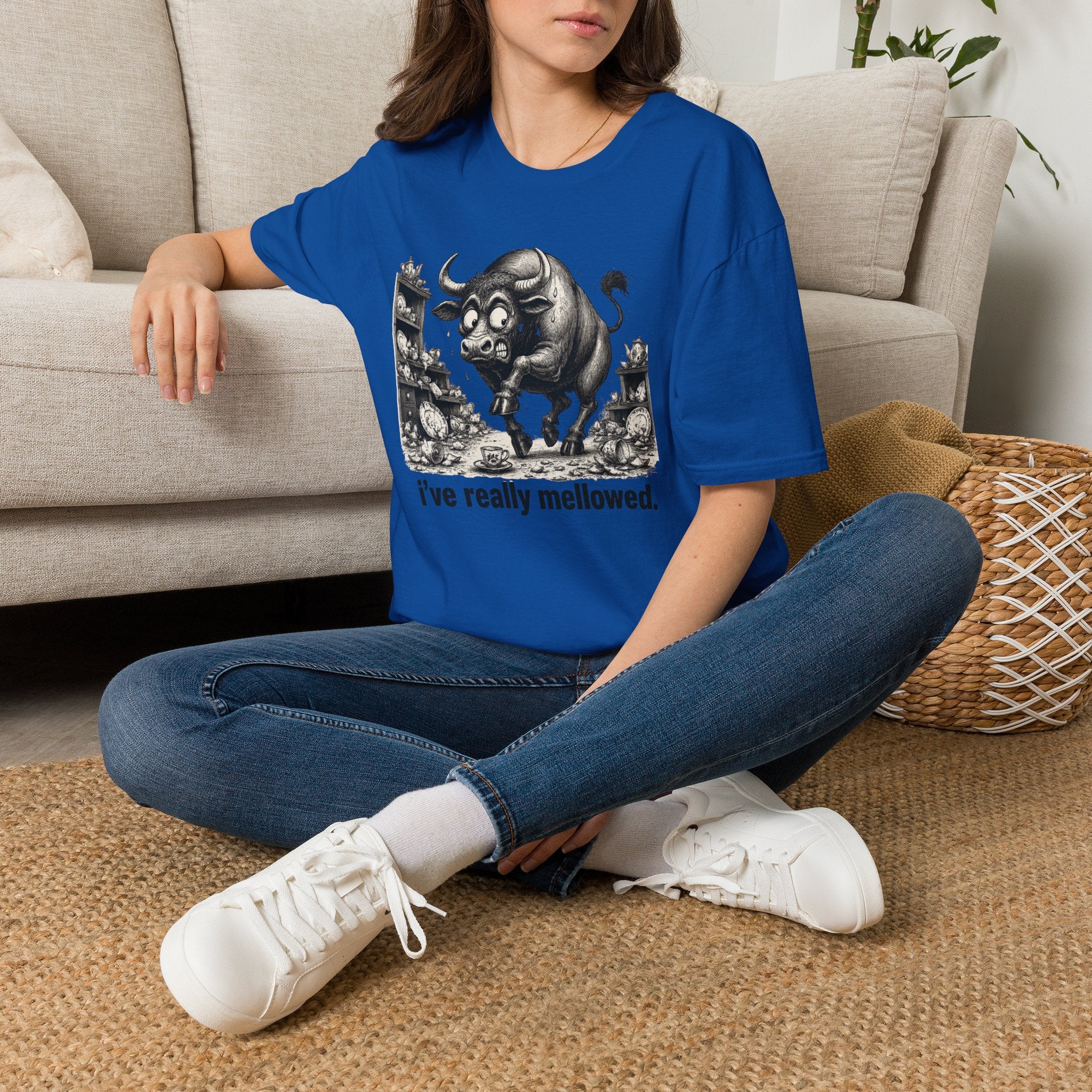 Bull Mushroom Graphic Tee — "I've Really Mellowed." Funny Surreal Illustration T-Shirt