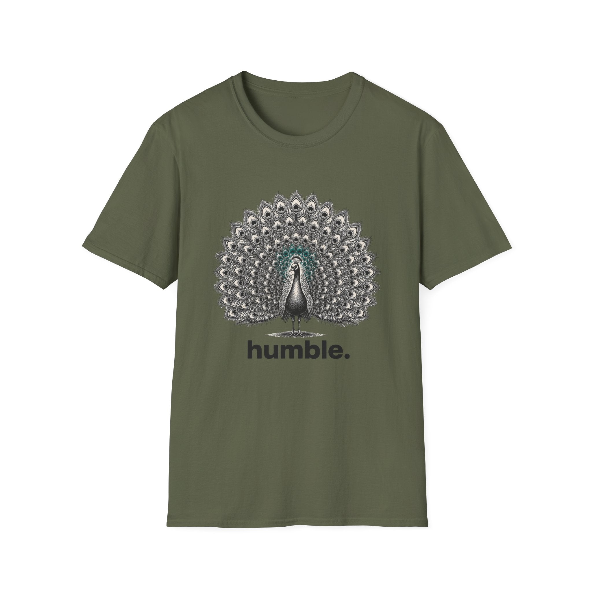 Peacock 'Humble' T-Shirt — Elegant Feather Mandala Graphic Tee