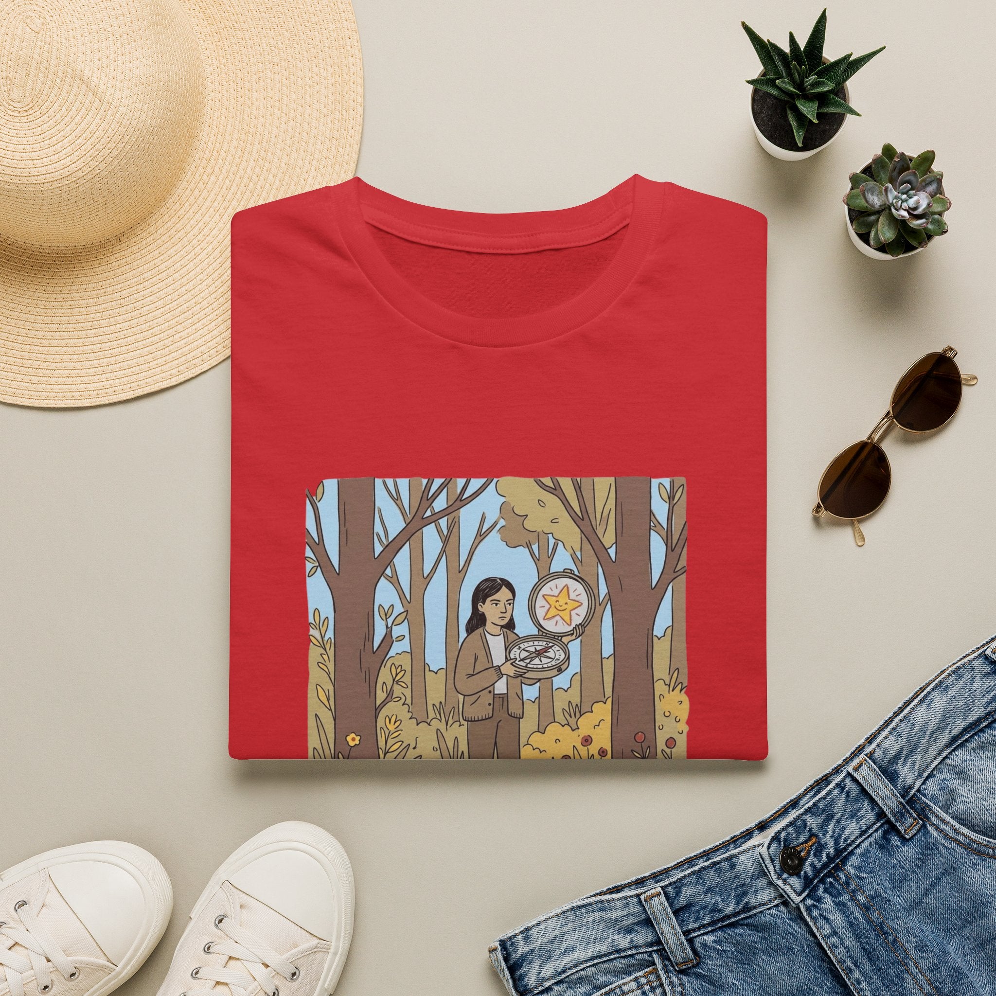 Sheriff Badge Forest Tee — Retro Ranger Woman Holding Star Badge