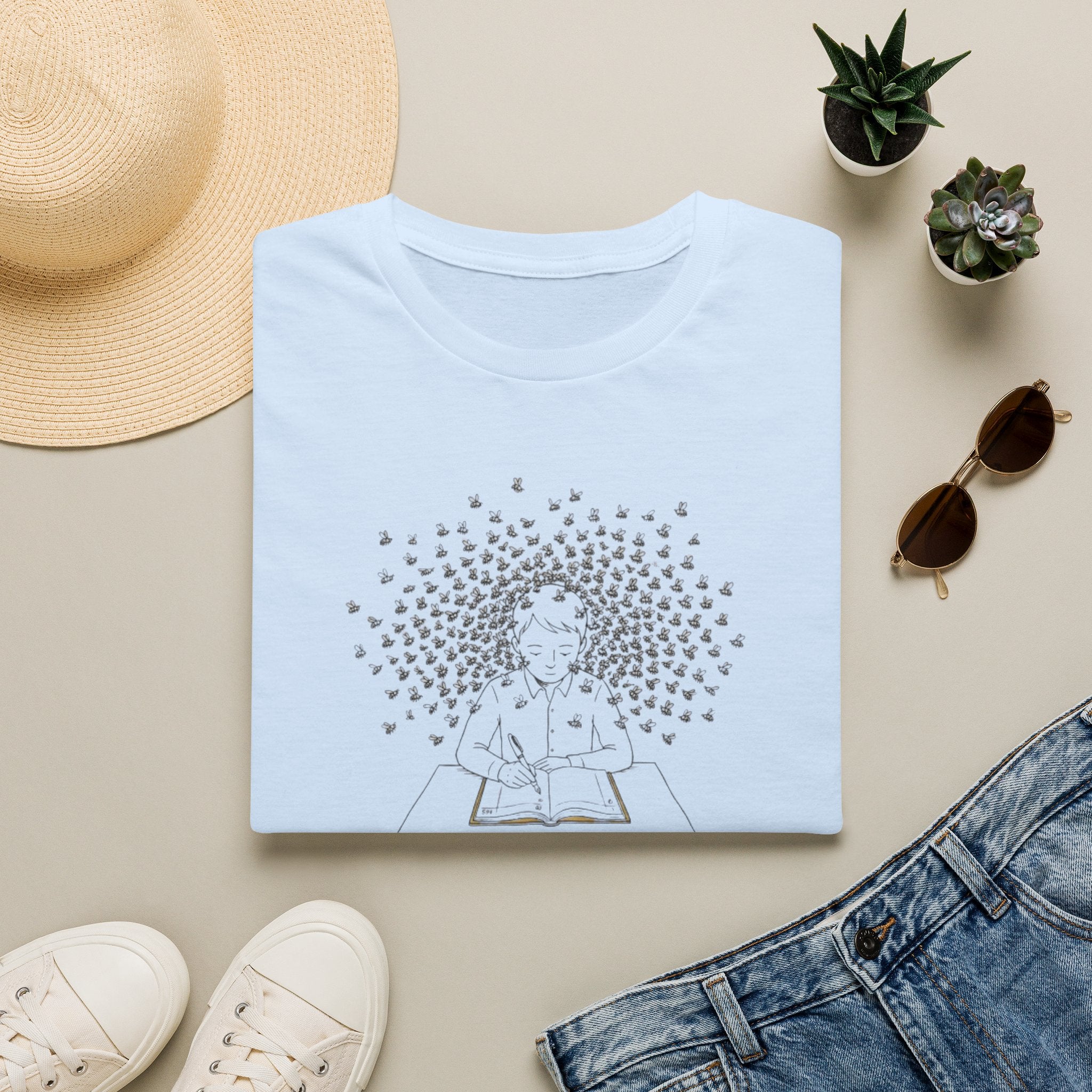 Mindful Reader Illustration Tee (Girl Reading with Butterflies)