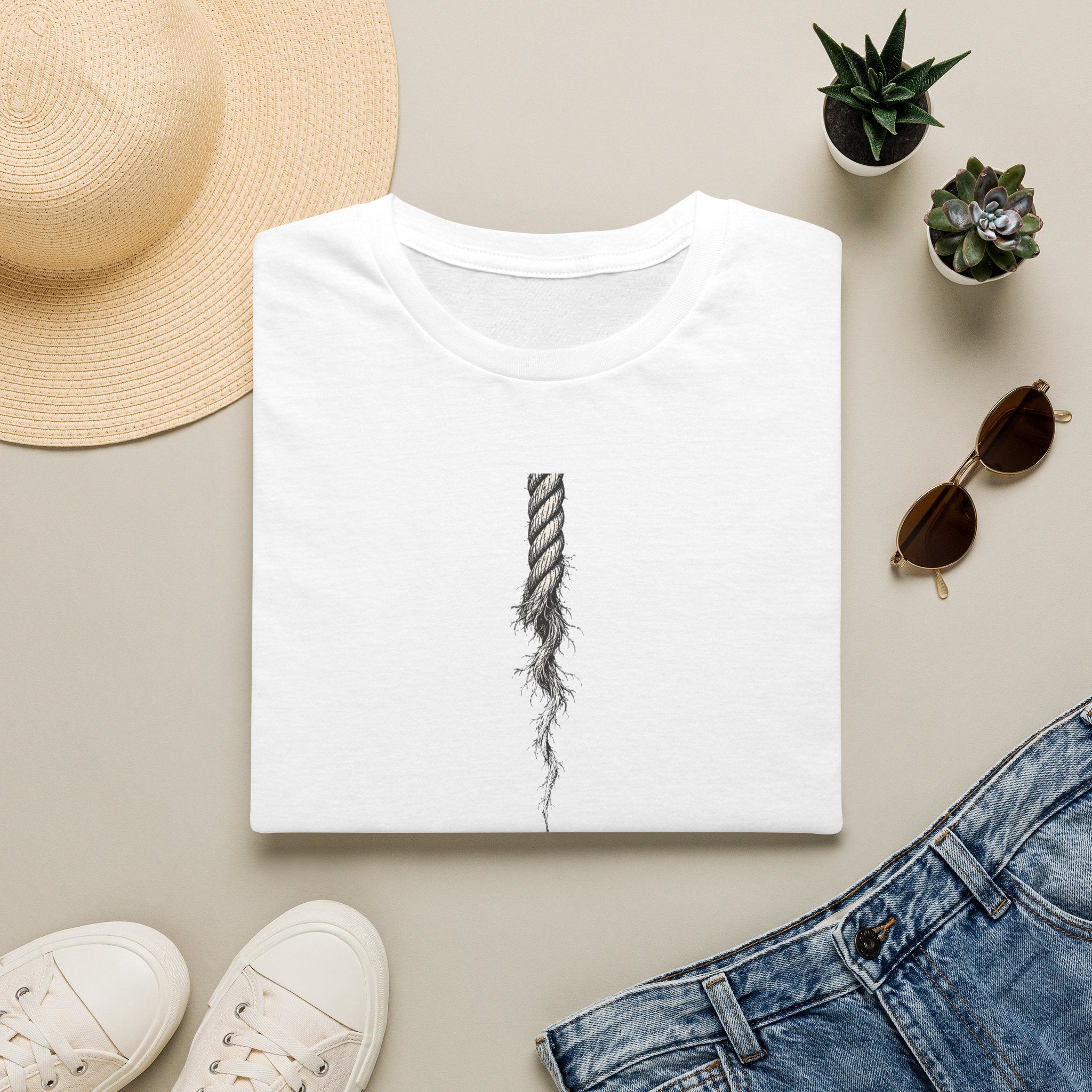 Hanging in There T-Shirt — Minimal Frayed Rope Mental Health Awareness Tee