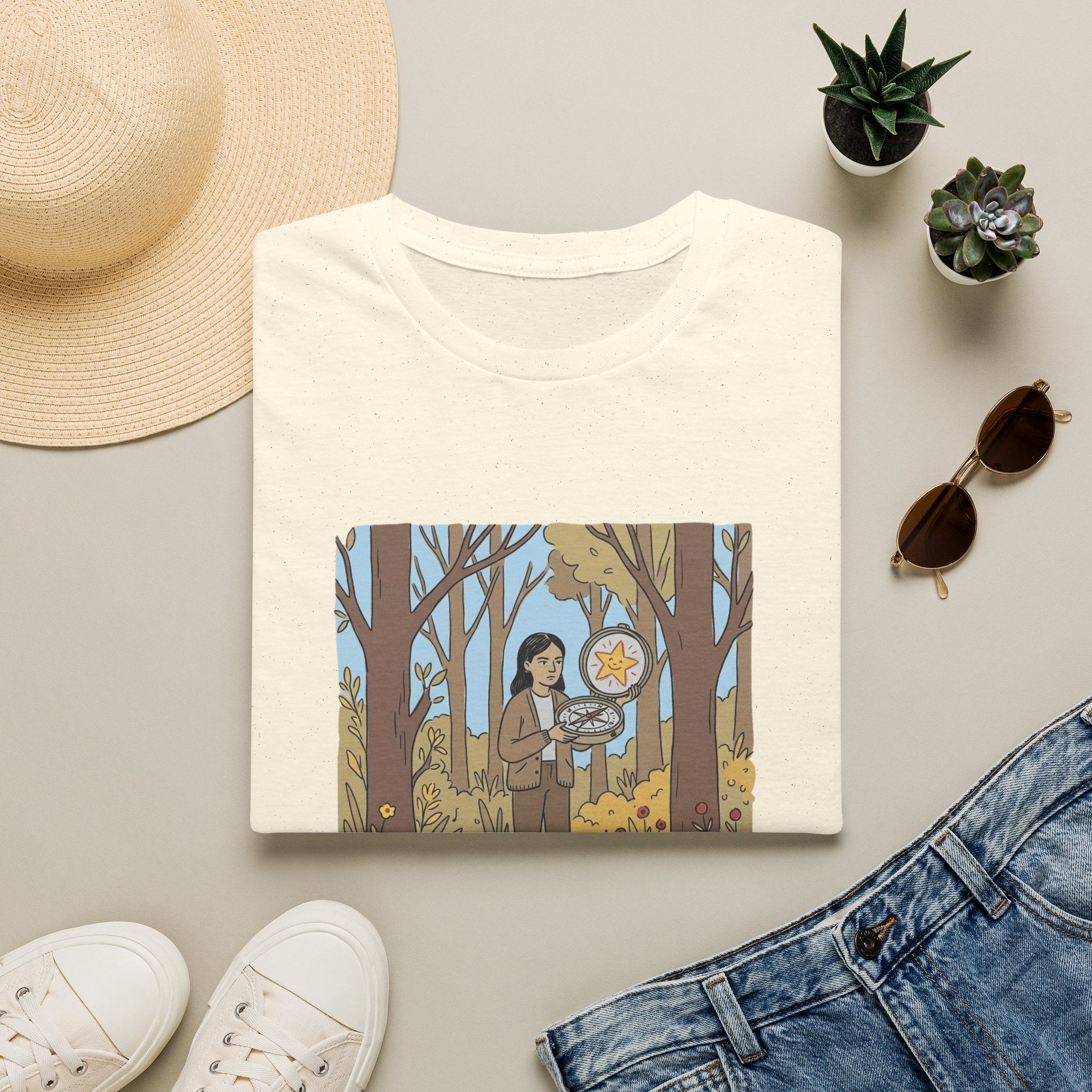 Sheriff Badge Forest Tee — Retro Ranger Woman Holding Star Badge