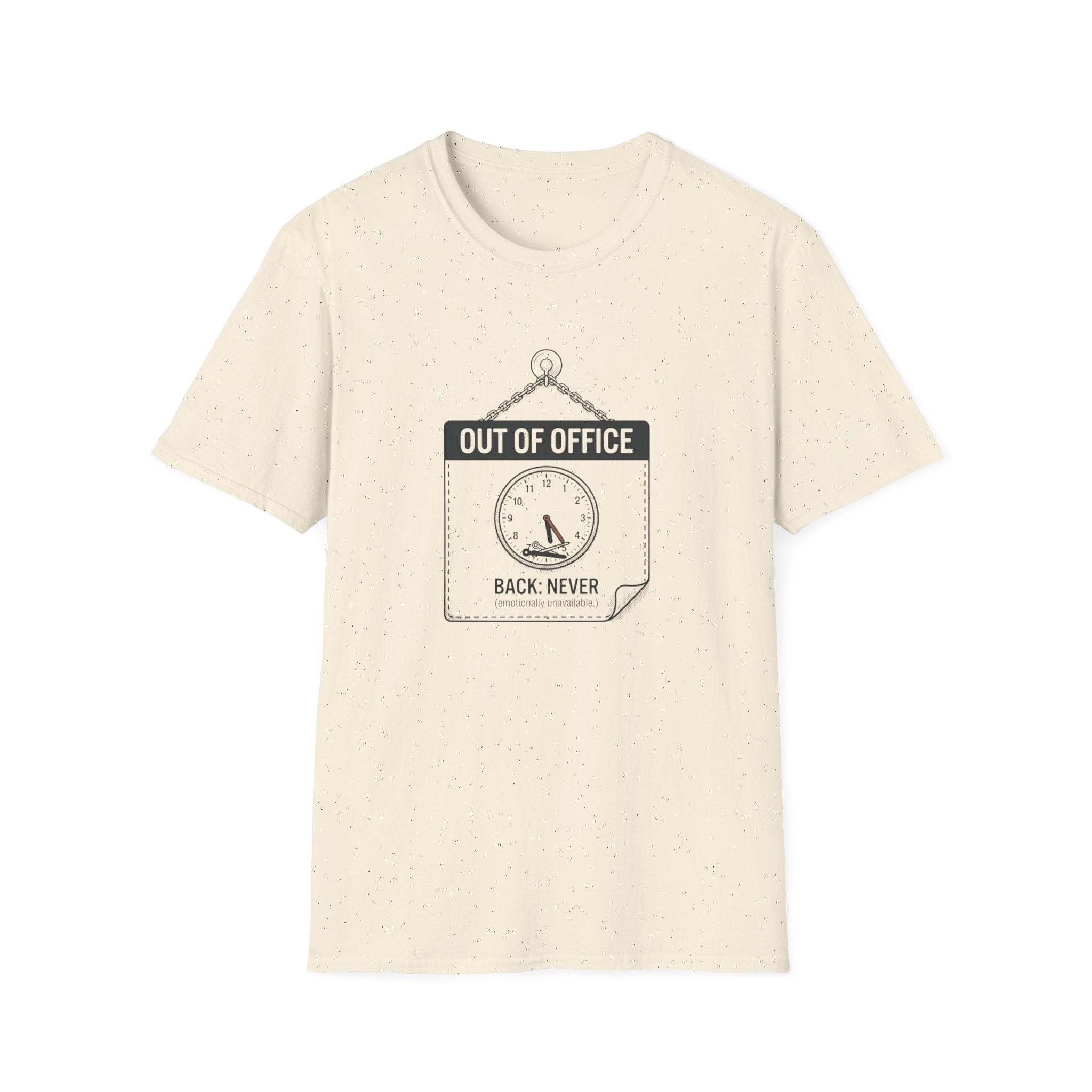 Out of Office T-Shirt — Funny Vacation Tee with Clock Graphic (Back Never)
