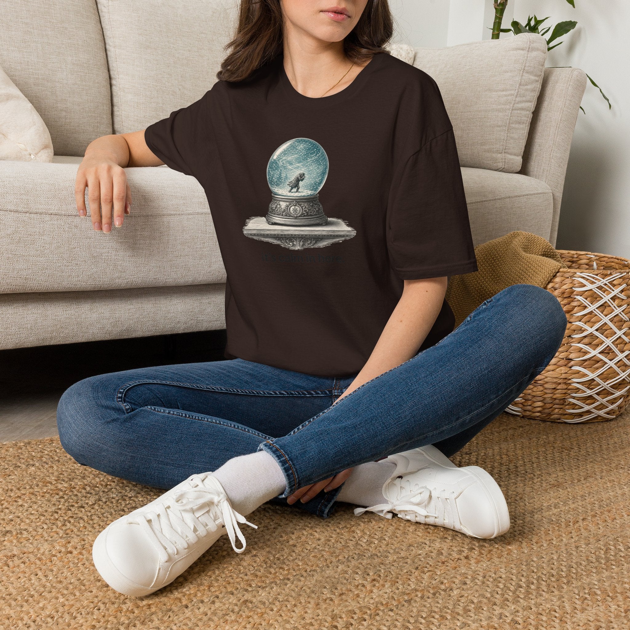 Snow Globe T‑Shirt — “It’s calm in here.” Cozy Winter Graphic Tee