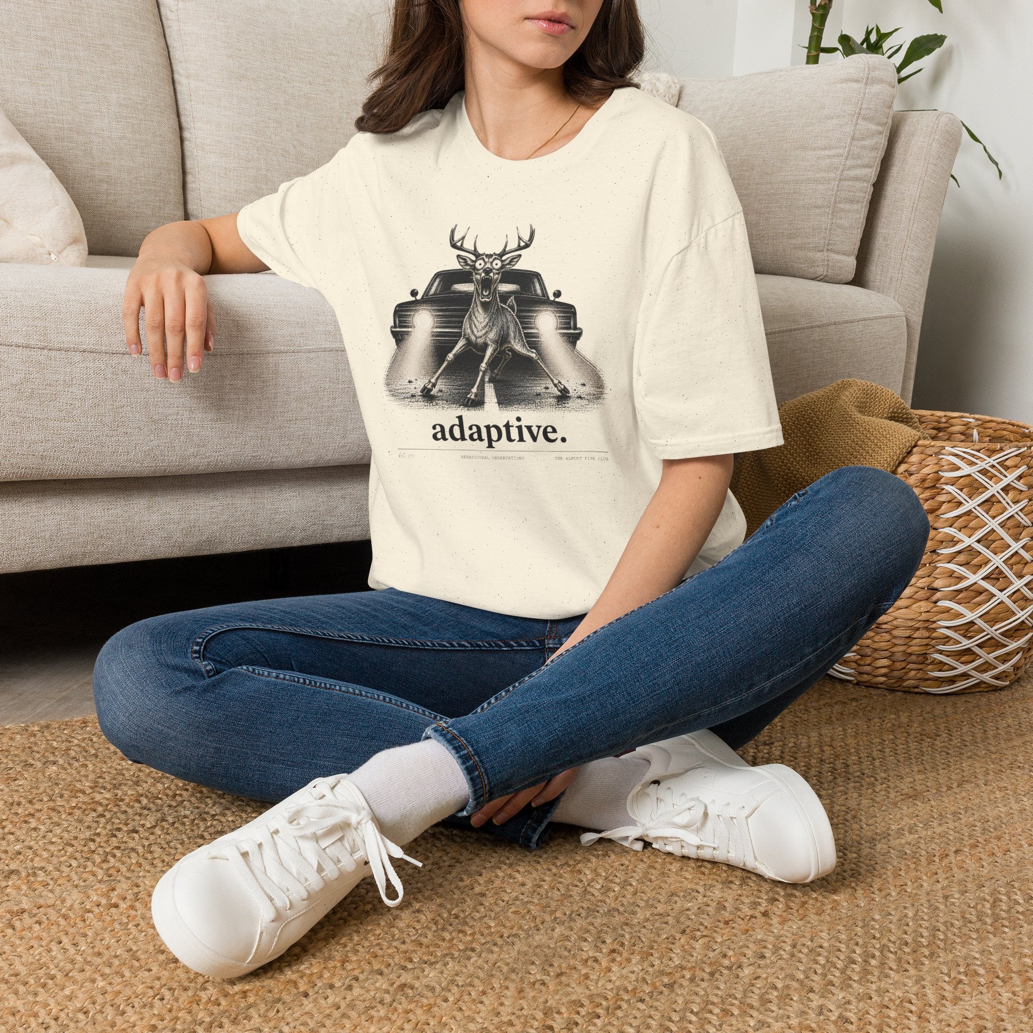 Adaptive Deer T‑Shirt — Vintage Stag Headlights Graphic Tee