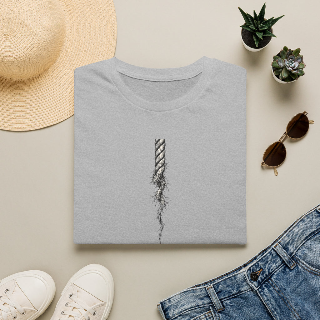 Hanging in There T-Shirt — Minimal Frayed Rope Mental Health Awareness Tee