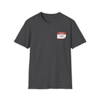 T-Shirt — 'Hello My Name Is FINE' Minimal Pocket Sticker Graphic