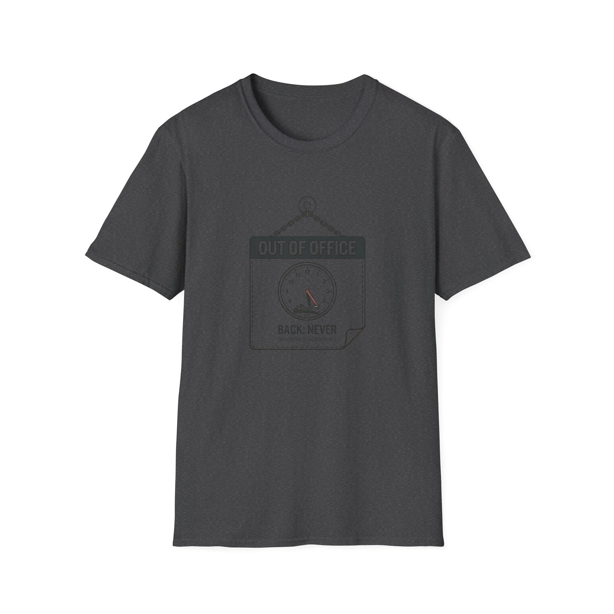Out of Office T-Shirt — Funny Vacation Tee with Clock Graphic (Back Never)