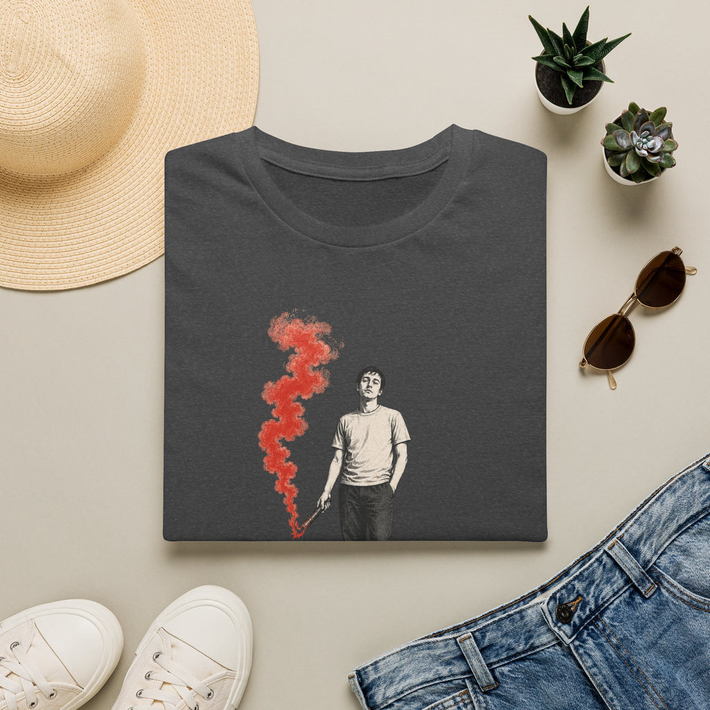 T-Shirt — I Need Help Graphic Tee with Red Smoke Illustration
