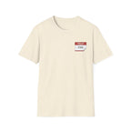 T-Shirt — 'Hello My Name Is FINE' Minimal Pocket Sticker Graphic