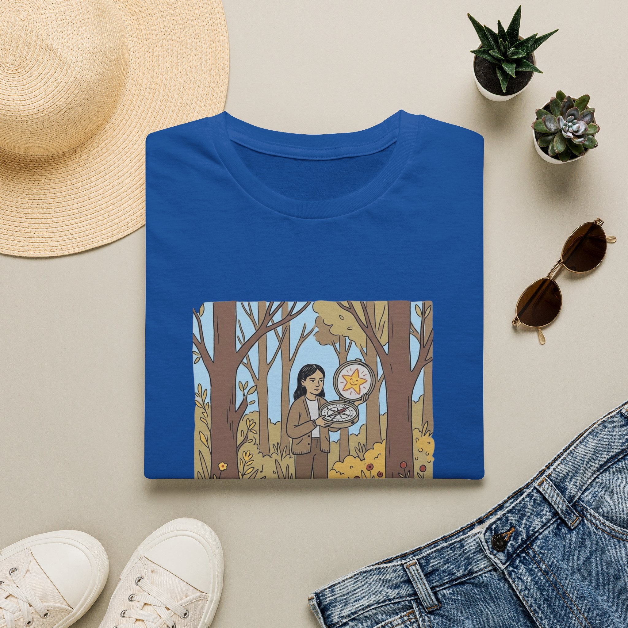 Sheriff Badge Forest Tee — Retro Ranger Woman Holding Star Badge