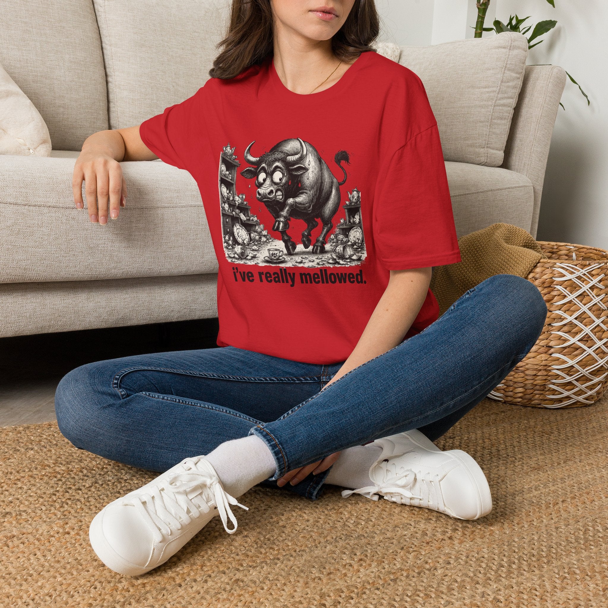 Bull Mushroom Graphic Tee — "I've Really Mellowed." Funny Surreal Illustration T-Shirt