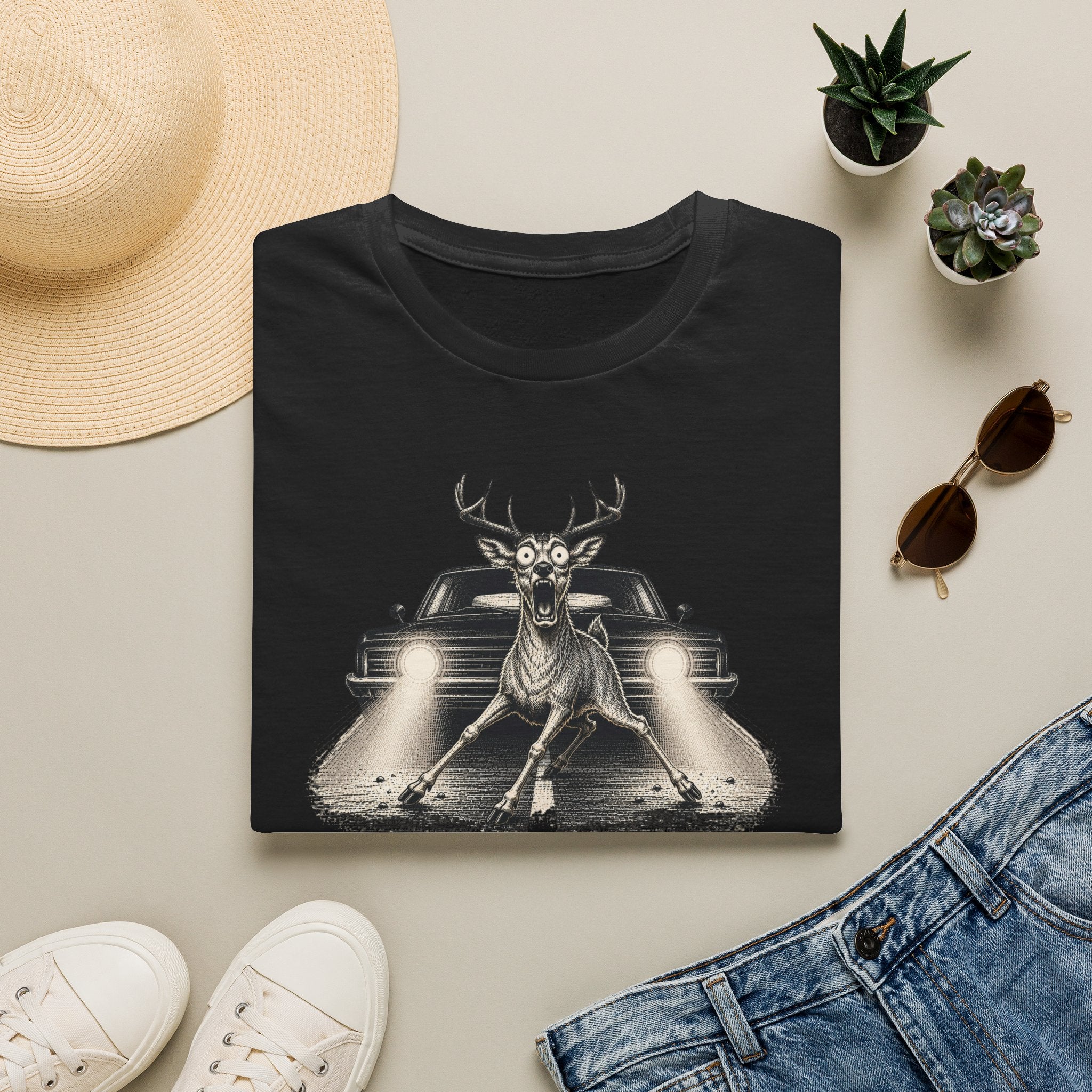 Adaptive Deer T‑Shirt — Vintage Stag Headlights Graphic Tee