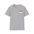 T-Shirt — 'Hello My Name Is FINE' Minimal Pocket Sticker Graphic