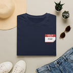 T-Shirt — 'Hello My Name Is FINE' Minimal Pocket Sticker Graphic