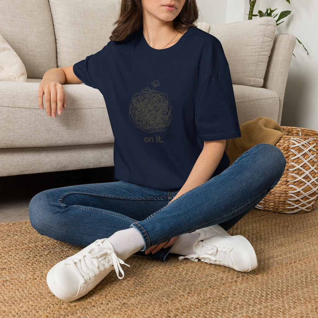 Minimal 'On It' Scribble Illustration Tee (Relaxed, Relatable Humor)