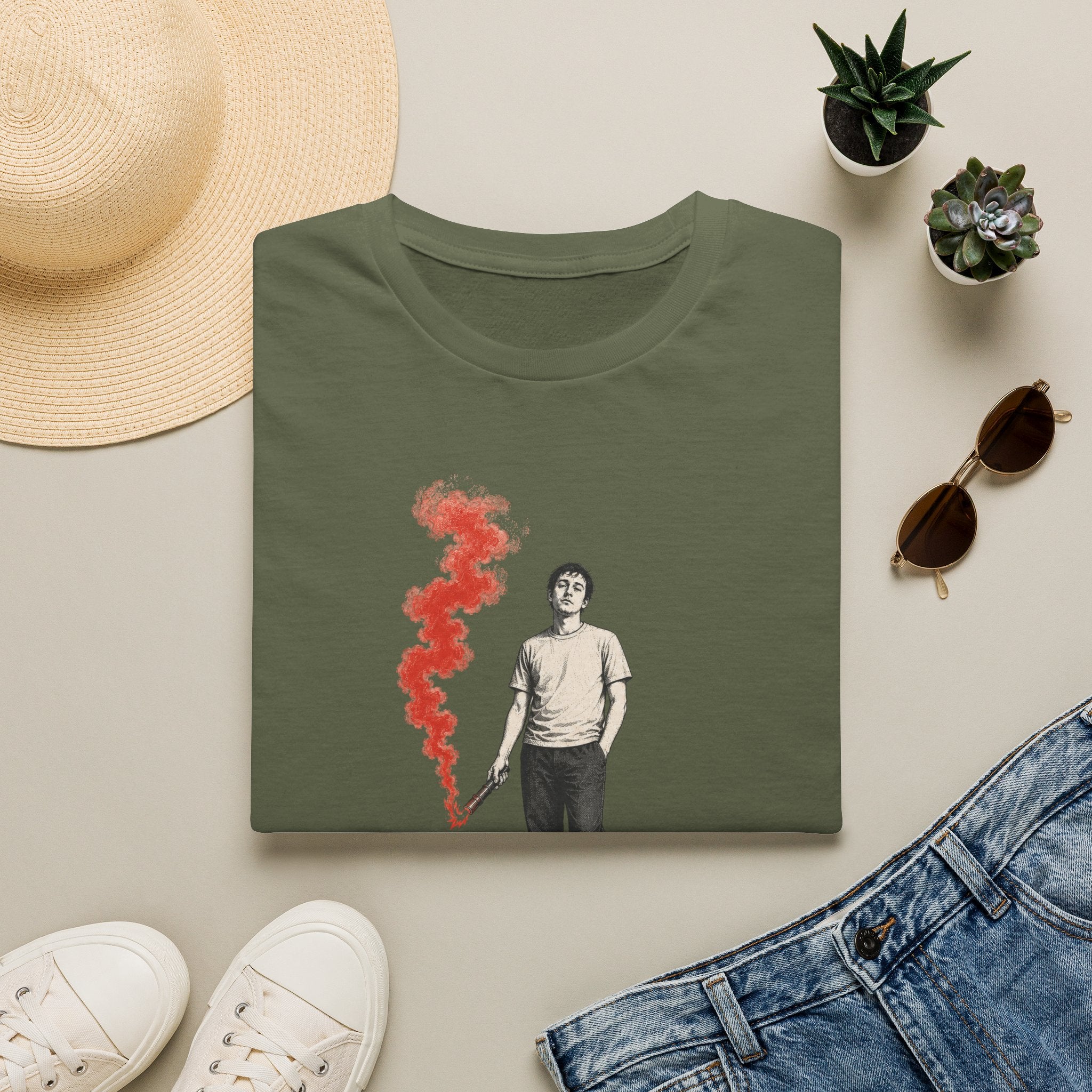 T-Shirt — I Need Help Graphic Tee with Red Smoke Illustration